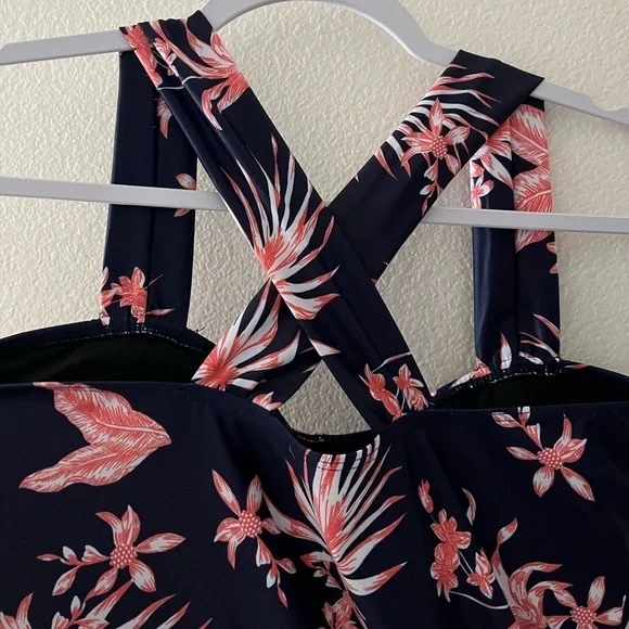 Summer Mae Maternity Swimsuit With Skort Bottom Medium Blue Orange - Picture 3 of 8